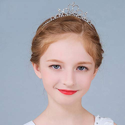 Wedding Party Flower Girl Crystal Rhinestones Heart Shaped Crown Headband Tiara for Bridal,Cute Princess(Silver)