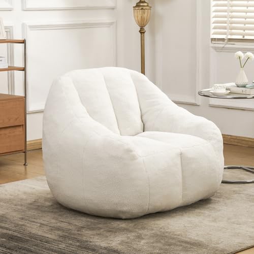 hausway Bean Bag Chair, Comfy Bean Bag Sofa with Tufted Soft Stuffed Filling, Fluffy Bean Bag Chair with Memory Foam,Stuffed Floor Sofa for Dorm, Apartment, Living Room (White)
