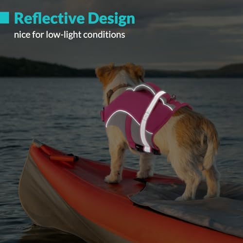 Queenmore Dog Life Vest for Swimming, Adjustable High Visibility Dogs Life Jacket, Dog Lifesaver with Superior Buoyancy an...