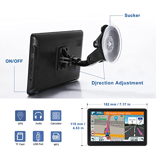GPS Navigator for Car, Latest 2026 Map 7 inch Touch Screen Car GPS 256-16GB, Voice Turn Direction Guidance, Support Speed ...