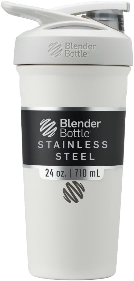 BlenderBottle Sport Shaker Cup Insulated Stainless Steel Water Bottle with Wire Whisk, 24-Ounce, White | Insulated, Water ...