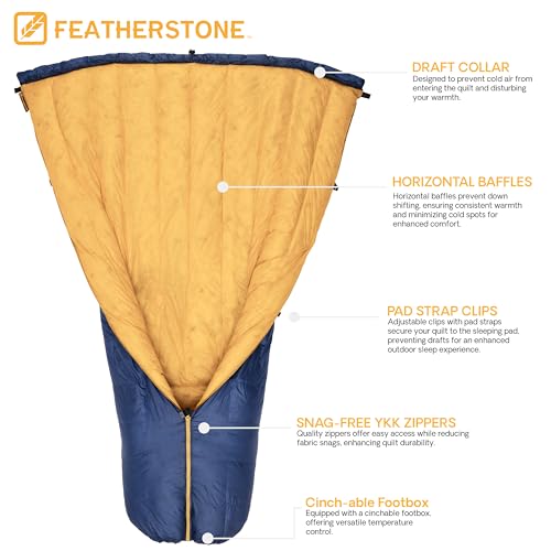 Featherstone Moondance 25 850 Fill Power Down Top Quilt Mummy Sleeping Bag Alternative for Ultralight Backpacking Camping ...
