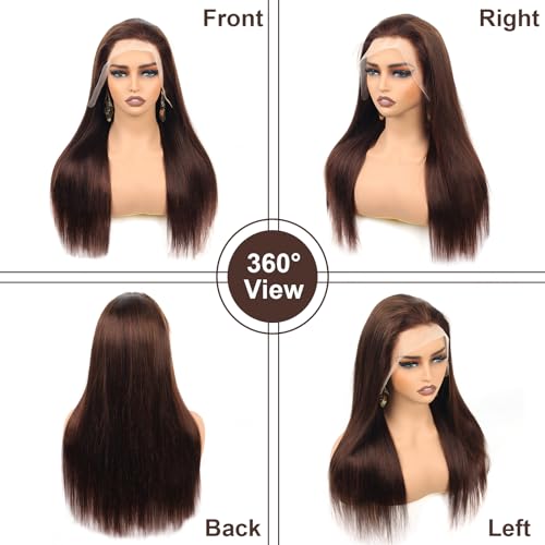 200 Density Brown Straight Lace Front Wigs Human Hair 20 Inch Chocolate Brown Human Hair Wig Straight 13x4 HD Transparent Lace Frontal Wigs Pre Plucked 4# Colored Wig