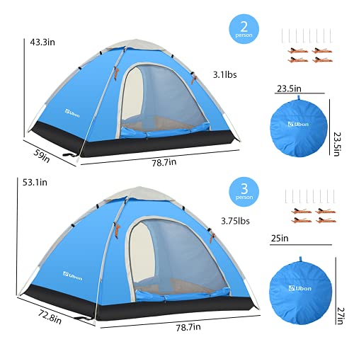 Ubon 2/3 Person Lightweight Instant Pop Up Indoor Outdoor Backyard Tent for Camping Backpacking