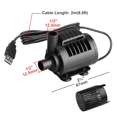 OTTFF 6.5W USB Submersible Clear Water Pump with Adjustable Flow Rate, Mini Pump for Aquarium