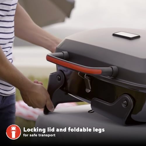 Megamaster 1-Burner Portable Gas Grill with Locking Lid, 11,000 BTU Stainless Steel Burner, Foldable Legs, Small Propane G...