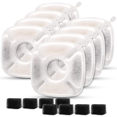 Cylomert 16Pcs Pet Fountain Filters Replacement, Compatible with 95Oz/2.8L Dog & Cat Water Fountain, 8 Carbon + 8 Sponge F...