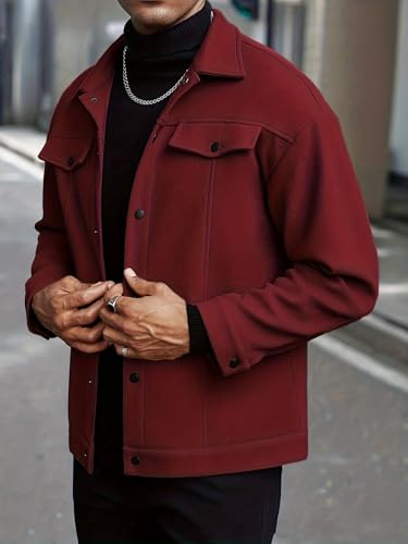 Men's Casual Button Coat, Classic Lapel Collar Lightweight Warm Jacket, Stylish Outerwear, for Fall and Winter