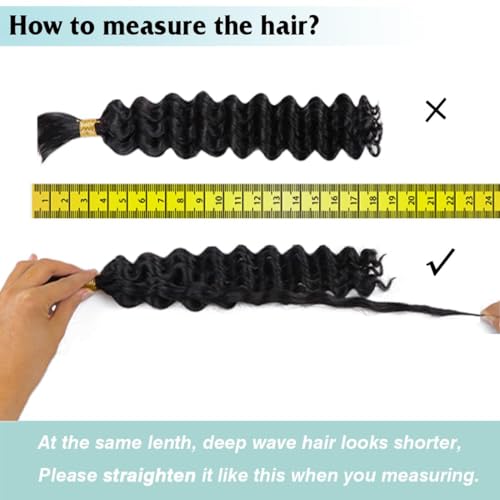 Human Braiding Hair for Boho Braids Deep Wave Bulk Human Hair Brazilian Virgin Curly Human Hair Extension Wet and Wavy Micro Human hair Braiding Hair 2 Bundles/Pack 100g(Natural Black,26inch)