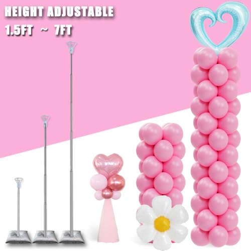 DECOJOY Balloon Column Stand Set of 2, Adjustable 7 Feet Ballon Arch Stands with Bases for Floor, Tall Baloon Tower Pillar...