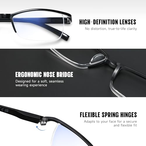 AIMISUV 6Pack Reading Glasses Men,Spring Hinge Blue Light Blocking Readers,Anti Eyestrain Computer Magnifying Eyeglasses