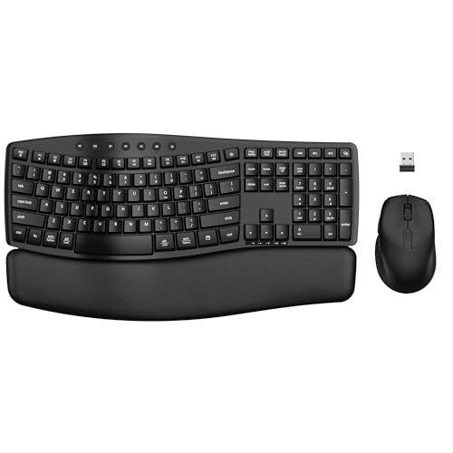 Ergonomic Wireless Keyboard Mouse Combo, EDJO Bluetooth/2.4G Dual-Mode Connection, Soft Foam Wrist Rest, Silent Typing, Wa...