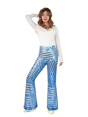 Nawgut Sequin Flare Pants Sparkly Glitter High Waisted Bell Bottom Trousers Disco Party Clubwear for Women