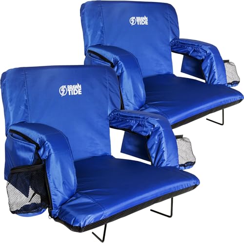 BRAWNTIDE Stadium Seat with Back Support - Comfy Cushion, Thick Padding, 2 Steel Bleacher Hooks, 4 Pockets, 2 Cup Holders,...