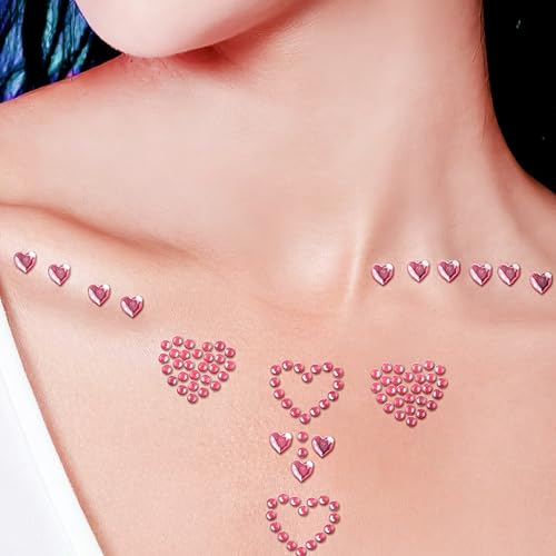 Doneace Heart Rhinestones Self Adhesive Face Gems Stickers, Hair Gems Face Jewels Festival Essentials Rave Accessories Rhi...