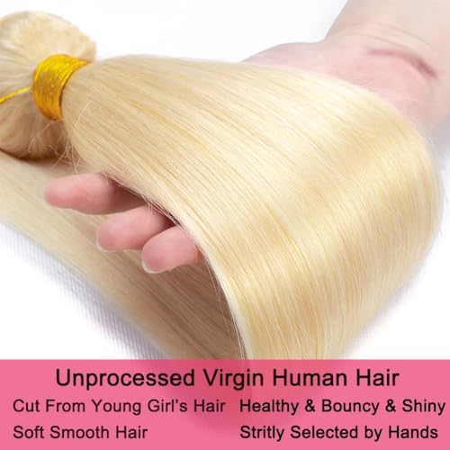 Blonde Bundles Color 613 Straight Human Hair Bundles Double Weft Unprocessed Blonde Human Hair Extensions 22 24 26 Inch 300g