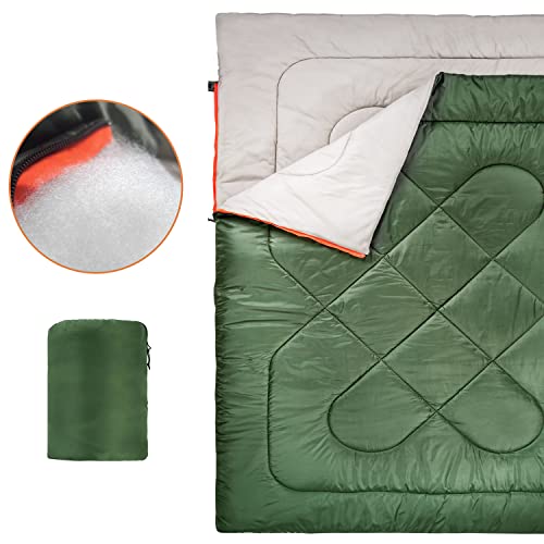 Amazon Basics 40°F Cool Weather Two-Person Sleeping Bag, 87 Inches x 59 Inches, Olive Green