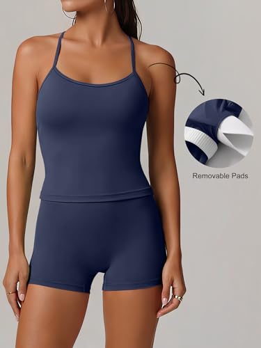ANRABESS Women Workout Sets Build in Bra 2 Piece Outfits Tank Tops Tummy Control Shorts Yoga Gym Active Wear Clothing Set