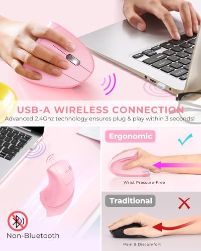 Lekvey Ergonomic Mouse, Vertical Wireless Mouse, Rechargeable 2.4 GHz USB Optical Carpal Tunnel Mice : 800/1200 / 1600 DP...
