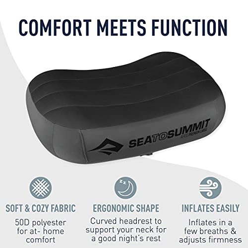 Sea to Summit Aeros Premium Inflatable Travel Pillow, Large (16.5 x 11), Navy Blue