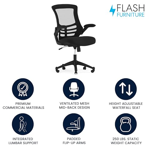 Flash Furniture Kelista Mid-Back Swivel Office Chair with Adjustable Seat Height, Ergonomic Mesh Desk Chair with Flip-Up A...