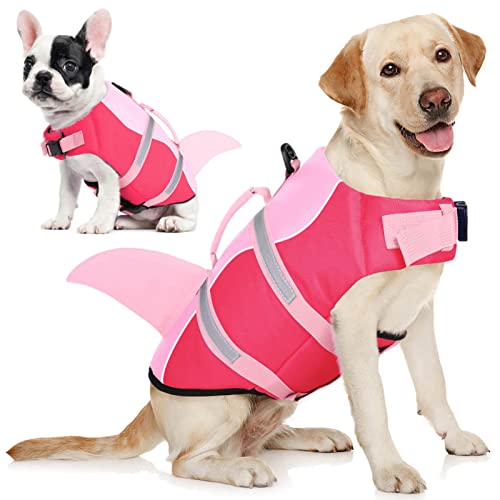 AOFITEE Dog Life Jacket Large, Shark Dog Life Vest for Swimming Boating, High Flotation Reflective Dogs Swimming Vest Life...