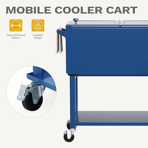 DWVO Ice Chest with Wheels,80 Quart Rolling Cooler with Bottle Opener Drainage