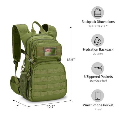 CVLIFE Tactical Hydration Backpack with 3L TPU Water Bladder, 22L Hiking Backpack for Men Women, Heavy Duty Molle Water Ba...