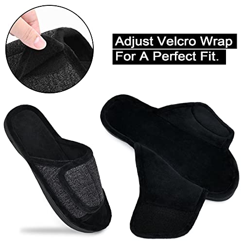 DL Adjustable Men's Memory Foam Slippers, Comfy Indoor Outdoor, Breathable Slide Bedroom Slippers Size 7-14