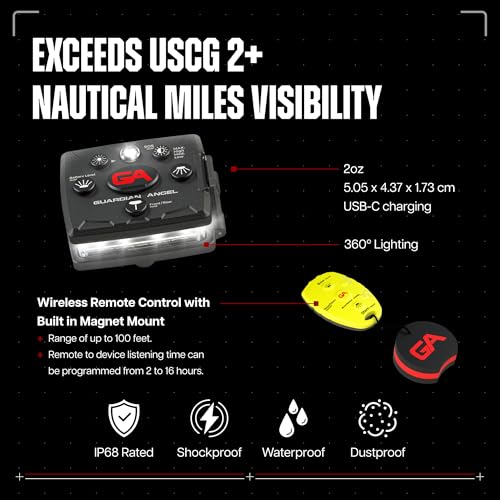 Guardian Angel Kayak Light Kit – Rechargeable, Mountable Safety Lights with Magnetic Mounts & Wireless Remote - Long-Lasti...