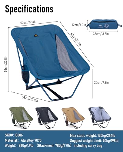 iClimb 1 Low Folding Chair and 1 Solo Mini Folding Table Bundle, Ultralight Compact for Adults Outdoor Backpacking Camping...