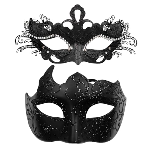 OIDEA Masquerade Mask Couples Set: Rhinestones Metal Cosplay Venetian Party Mask Halloween Costume Mardi Gras
