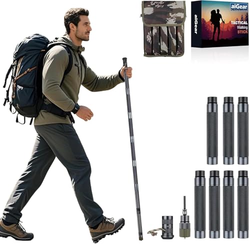 aiGear H2 Survive Walking Hiking Stick - Outdoor Tactical Hiking Staff Multitool Gear Adjustable Trekking Poles for Surviv...
