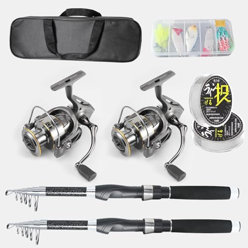 2PACK Fishing Pole Combo,Carbon Fiber Fishing Rod Spinning Reels Fishing Carrier Bag for Travel Saltwater Freshwater
