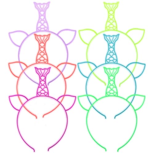 Jaqakid 6PCS Glow in The Dark Party Supplies Mermaid Luminous Headbands for Girls Women Light Up Hair Band for Birthday Pa...