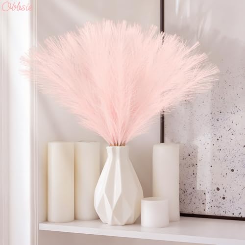 obbsie 50pcs Pink Faux Pampas Grass Decor, 21.6" Short Artificial Pompous Grass Floral Fake Pompas Grass Branches Vase Fil...
