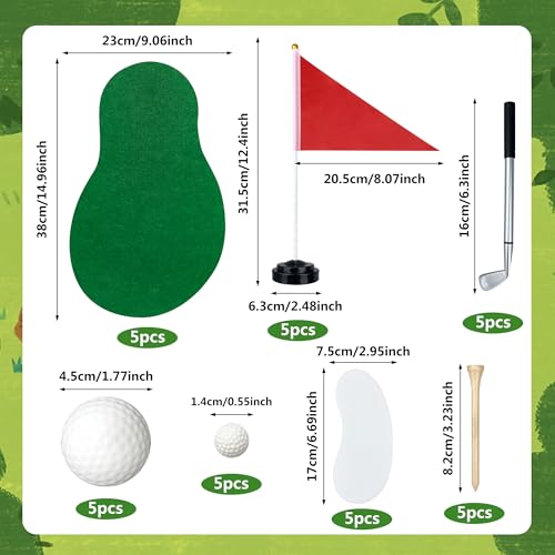 5 Sets 40 PCS Golf Centerpieces Table Decorations with Green Mats Ball Red Flag Plastic Flag Stand for Sport Themed Birthd...