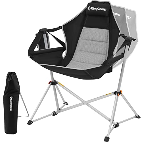 KingCamp Bamboo Folding Table with Storage Mesh Layer & Hammock Camping Chair Aluminum Alloy Adjustable Back Swinging Chair,