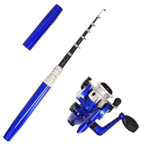 Portable Small Pen Fishing Rod Spinning Reel Combos, 38" 55" Compact Telescopic Fish Pole Kits for All Season Fishing in R...