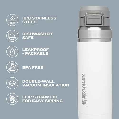 Stanley Quick Flip GO Water Bottle 36 oz | Push Button Lid | Leakproof and Packable for Travel and Sports | Insulated Stainless Steel | BPA-Free | Rose Quartz