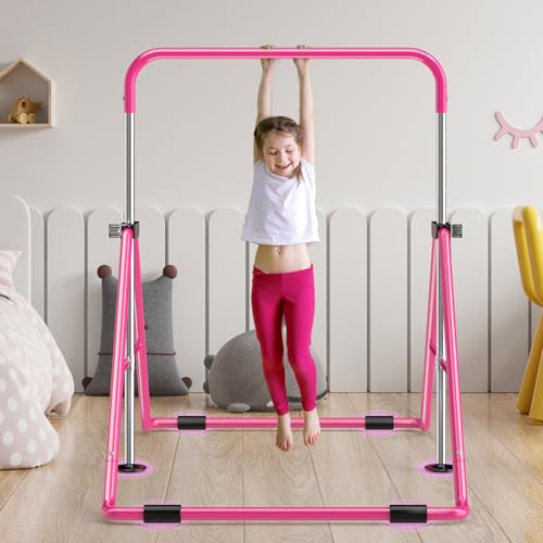 Safly Fun Foldable Gymnastics Bar for Kids, Adjustable 35"-51", Sturdy 145 lbs Capacity, Easy-to-Assemble, Gymnastics Equi...