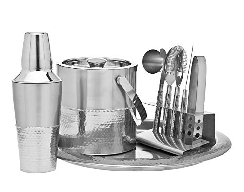 Godinger Bar Set with Ice Bucket - Stainless Steel Bartender Mixology Kit with Cocktail Shaker, Jigger, Strainer, Bottle O...