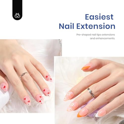 Beetles Gel Nail Kit Almond-500Pcs Gel Nails Tip Easy Extension Set Short Almond Shape 9 In 1 Nail Glue Extension Set Uv L...