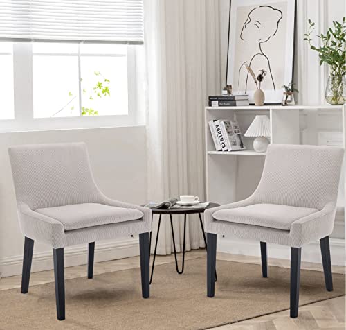 COLAMY Modern Dining Chairs Set of 4, Upholstered Corduroy Accent Side Leisure Chairs with Mid Back and Wood Legs for Livi...