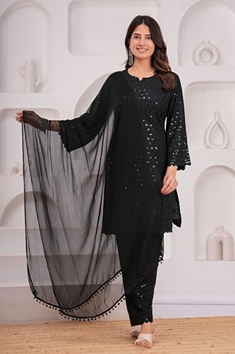 LONIX Women’s Chikankari Kurta Set – 100% Cotton Embroidered Indian Dress for Wedding, Festival & Parties