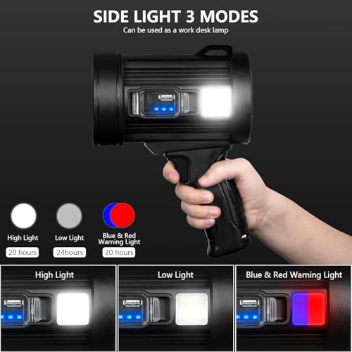 MIXILIN Rechargeable Spotlight, 90,000 Lumens Handheld Hunting Flashlight Led Spot Light with Cob Light and Solar Panels, ...