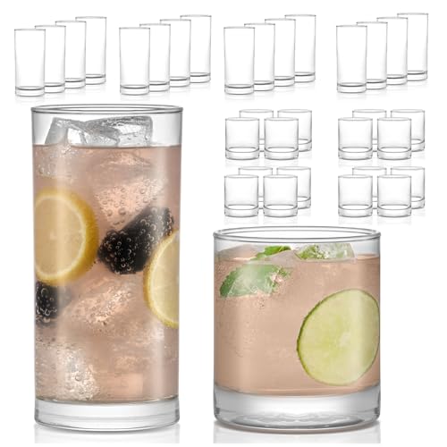Libbey Province 24-Piece Glasses Drinking Set, Ideal Dining Glassware Sets, Glass Tumbler Set with Lines, Dishwasher Safe ...