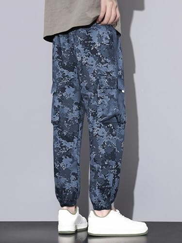 Blue Camo Workwear Cargo Trousers for Men Tactical Durable Outdoor Hiking Pants