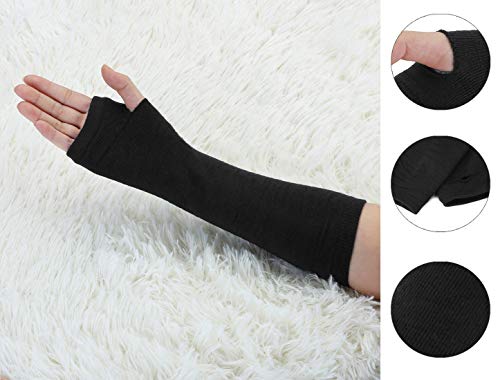 uxcell Women's Winter Warmers Fingerless Thumbhole Elastic Long Knitted Party Costume Gloves One Size Black