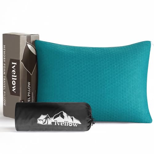 Ivellow Memory Foam Travel Pillow Compressible Camping Pillow for Sleeping Shredded Memory Foam Pillow Compact Firm Suppor...
